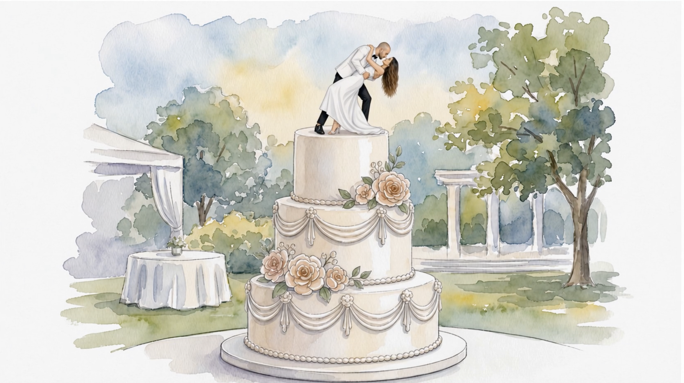 Catarina e Sérgio sobre o bolo de casamento